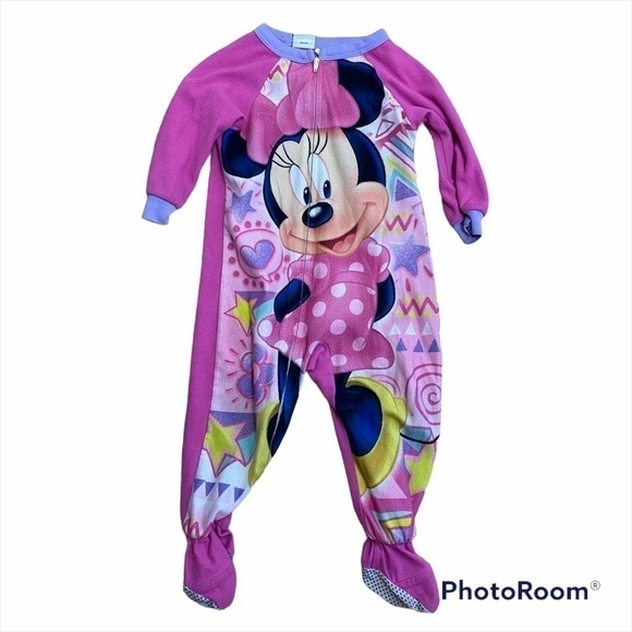 Disney Minnie Mouse Footed Pajama Full Zip 2T Pink Girls Toddler - Picture 1 of 4